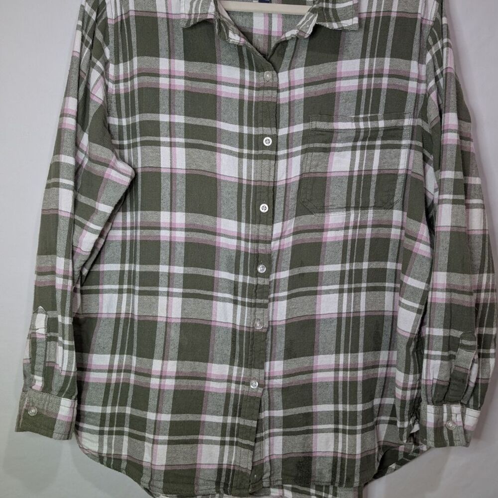 GAP Green and Pink Flannel plaid Checkered‎ Shirt 90s Grunge
